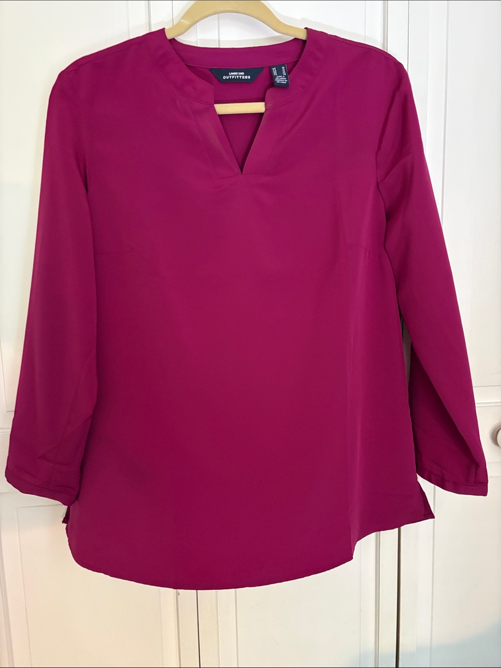 Lands' End Magenta Split-Neck Long Sleeve Blouse